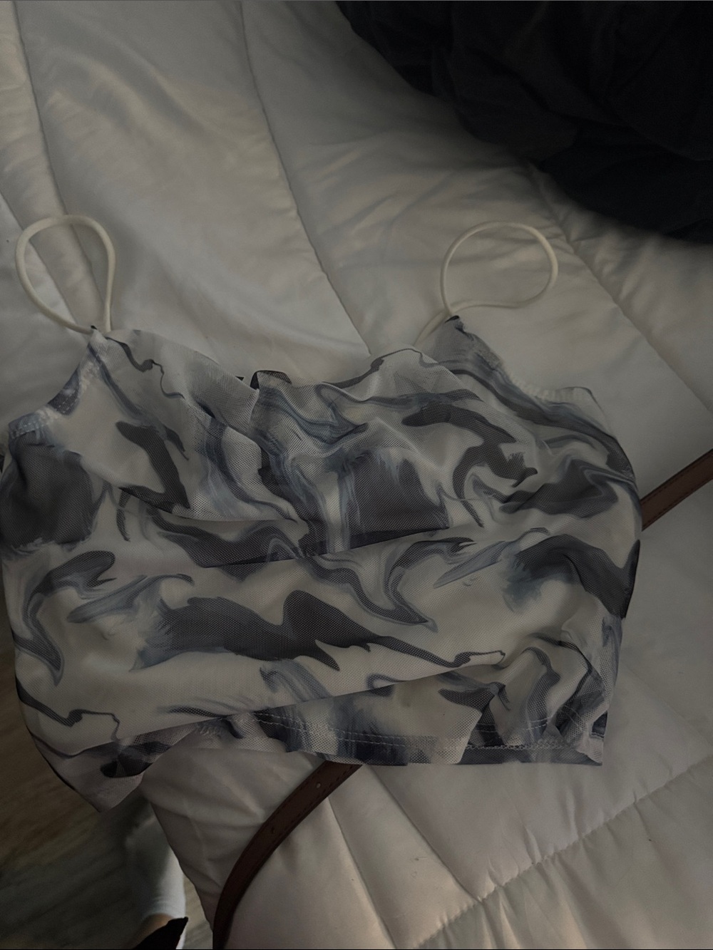 Women’s Marble Print Cami Crop Top in White and Gray